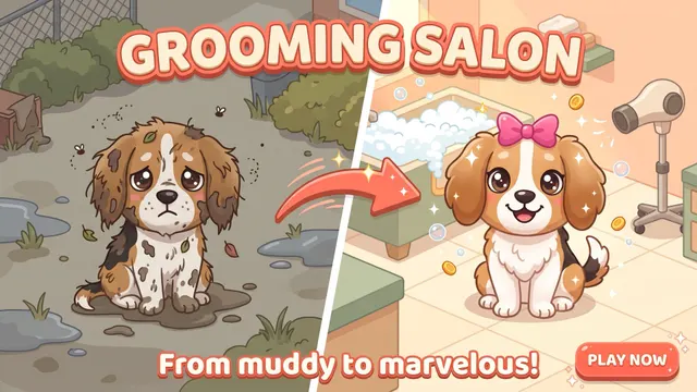 Before and after: a muddy puppy turns into a clean, happy pup with a bow